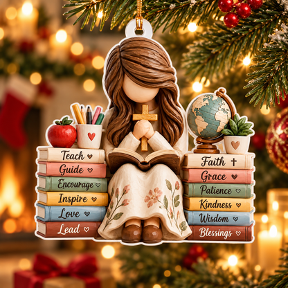 Christian Teacher Bible Christmas Ornament – Inspirational Faith-Based Teacher Appreciation Gift