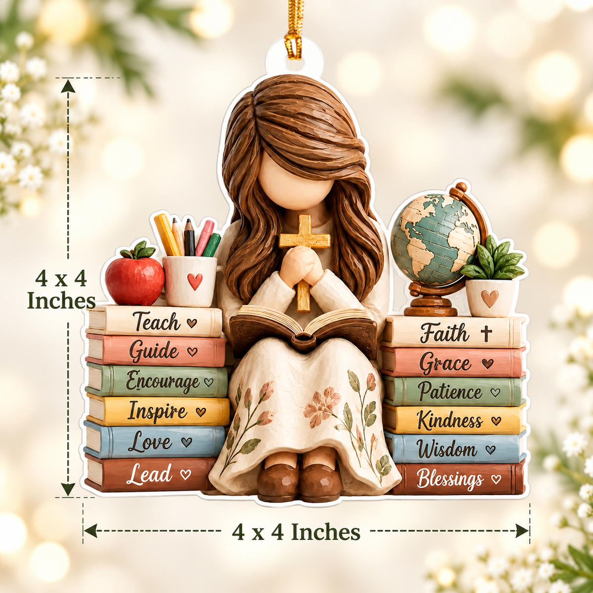 Christian Teacher Bible Christmas Ornament – Inspirational Faith-Based Teacher Appreciation Gift