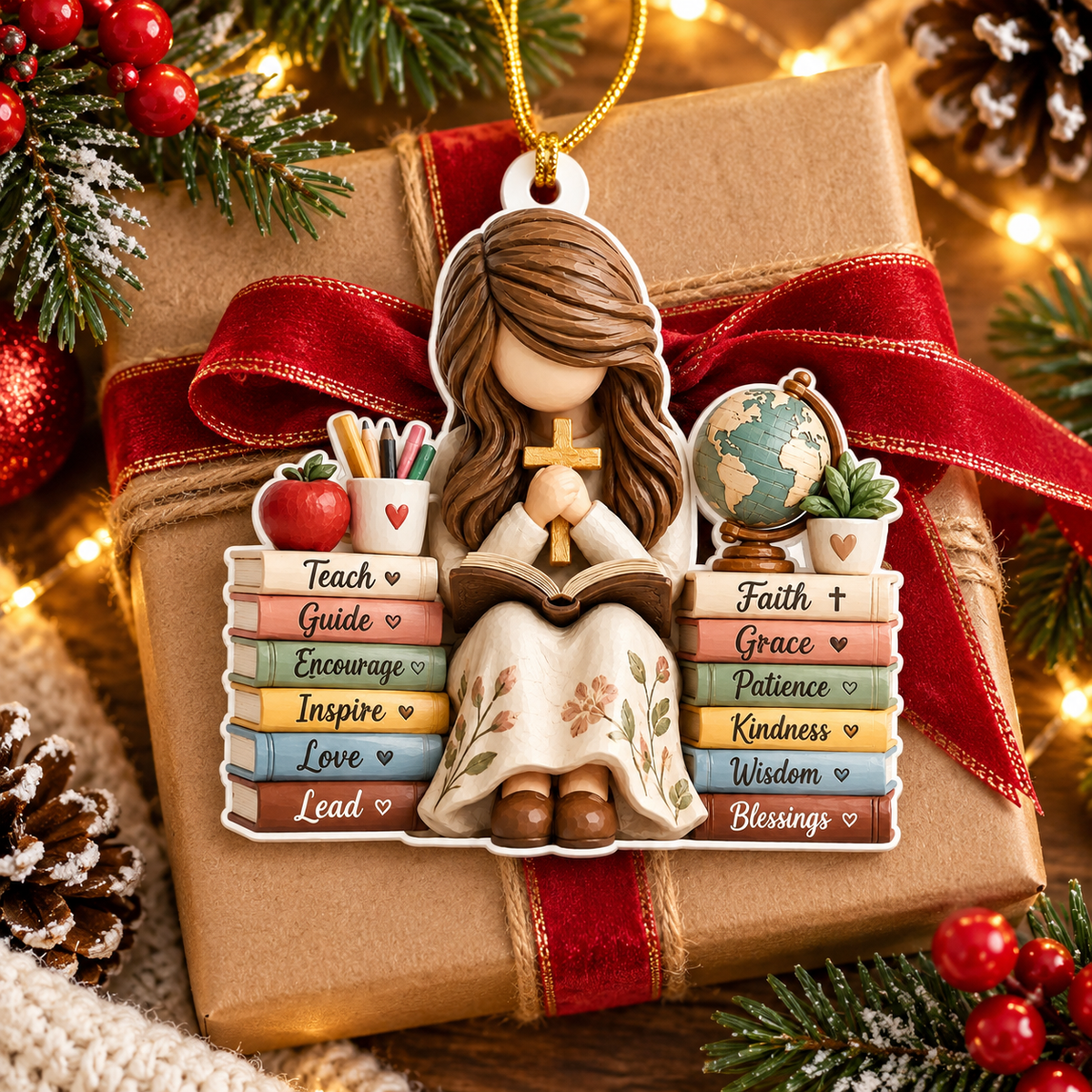 Christian Teacher Bible Christmas Ornament – Inspirational Faith-Based Teacher Appreciation Gift