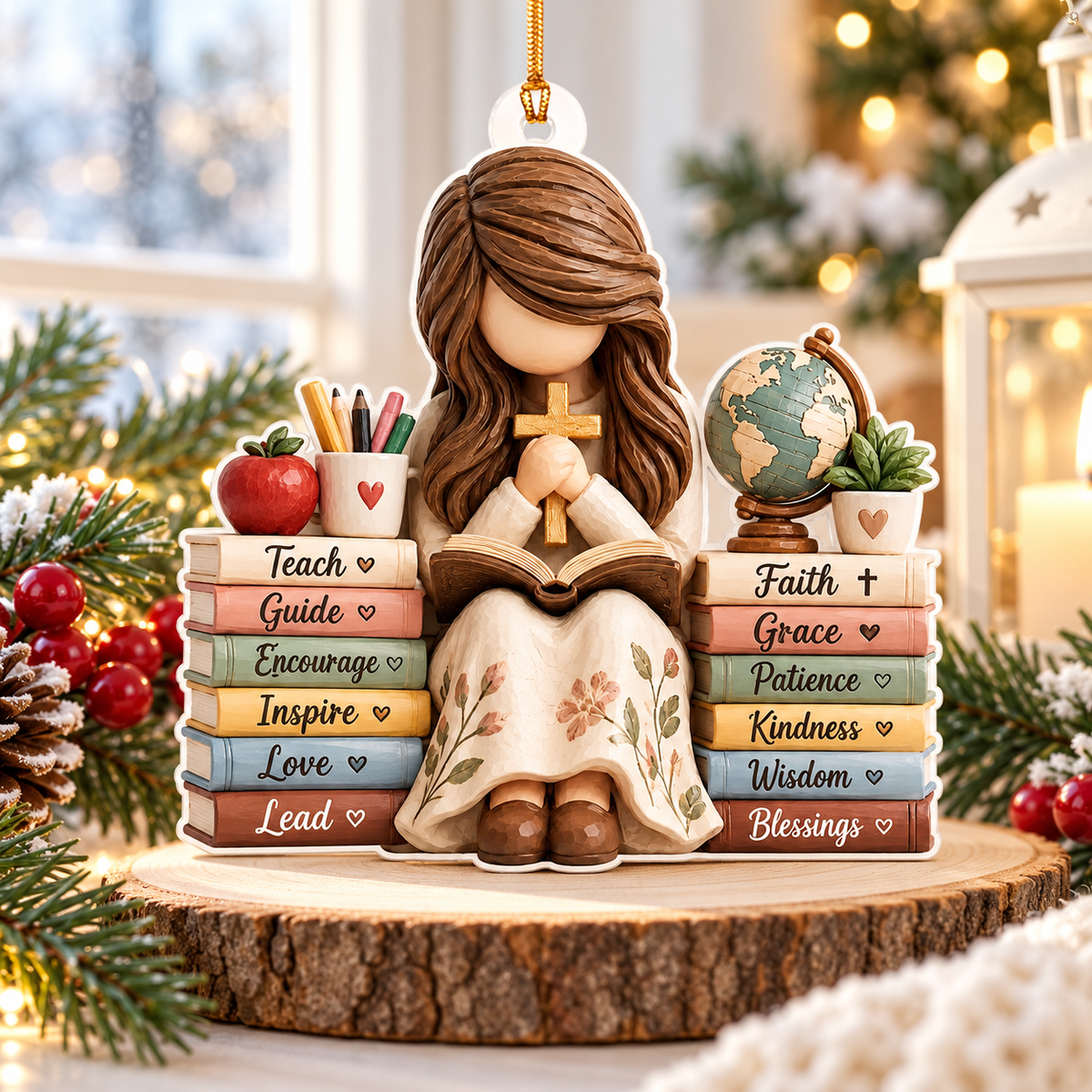 Christian Teacher Bible Christmas Ornament – Inspirational Faith-Based Teacher Appreciation Gift
