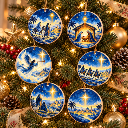 O Holy Night Nativity Journey Wooden Christmas Ornaments – Set of 6
