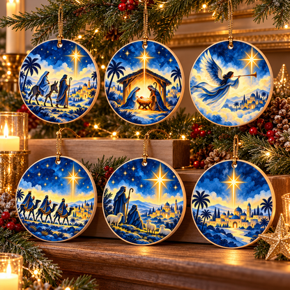 O Holy Night Nativity Journey Wooden Christmas Ornaments – Set of 6