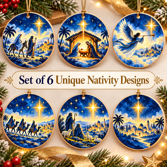 O Holy Night Nativity Journey Wooden Christmas Ornaments – Set of 6