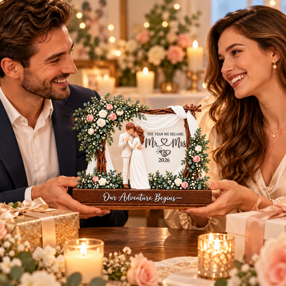 Our Adventure Begins Wedding Keepsake Plaque – Mr & Mrs 2026