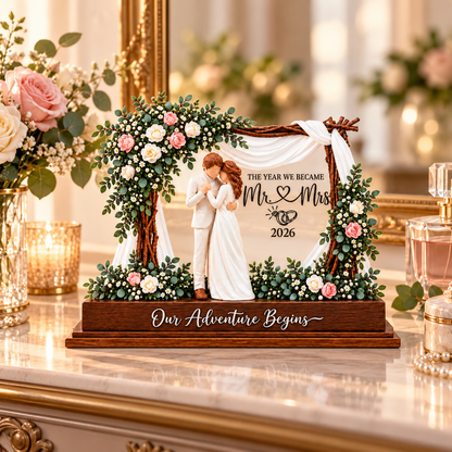 Our Adventure Begins Wedding Keepsake Plaque – Mr & Mrs 2026