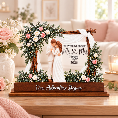 Our Adventure Begins Wedding Keepsake Plaque – Mr & Mrs 2026