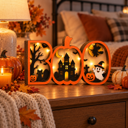 BOO Pumpkin Haunted House Lighted Halloween Decor