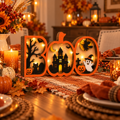 BOO Pumpkin Haunted House Lighted Halloween Decor