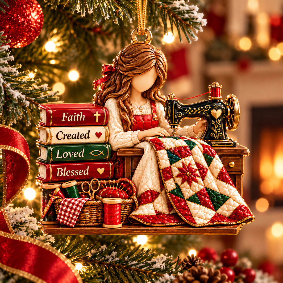 Christian Quilter Christmas Ornament – Stitched with Love, Guided by Faith