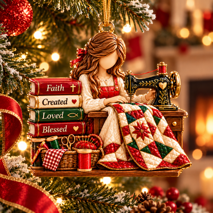 Christian Quilter Christmas Ornament – Stitched with Love, Guided by Faith