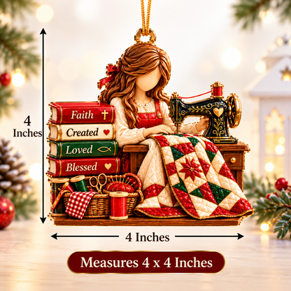 Christian Quilter Christmas Ornament – Stitched with Love, Guided by Faith