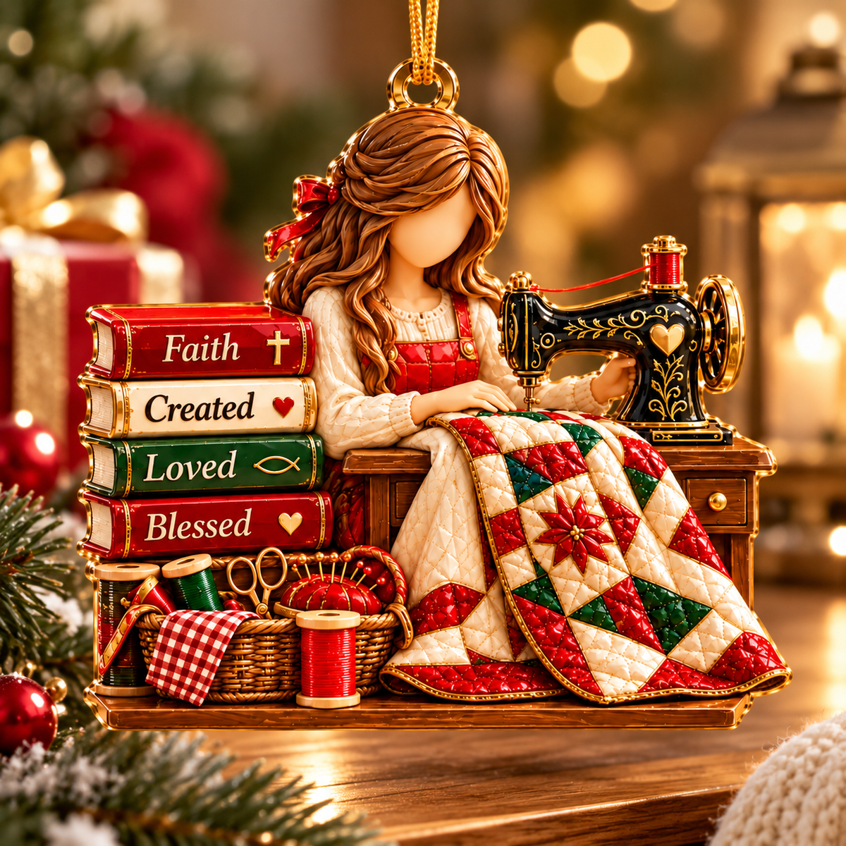 Christian Quilter Christmas Ornament – Stitched with Love, Guided by Faith