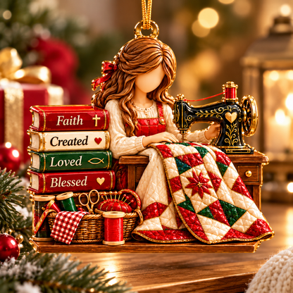Christian Quilter Christmas Ornament – Stitched with Love, Guided by Faith