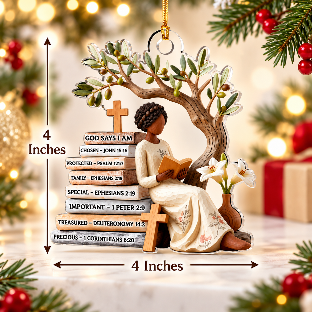 Black Woman Under Olive Tree Christian Ornament
