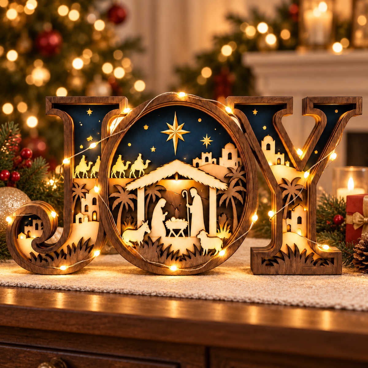 Rustic LED Nativity JOY