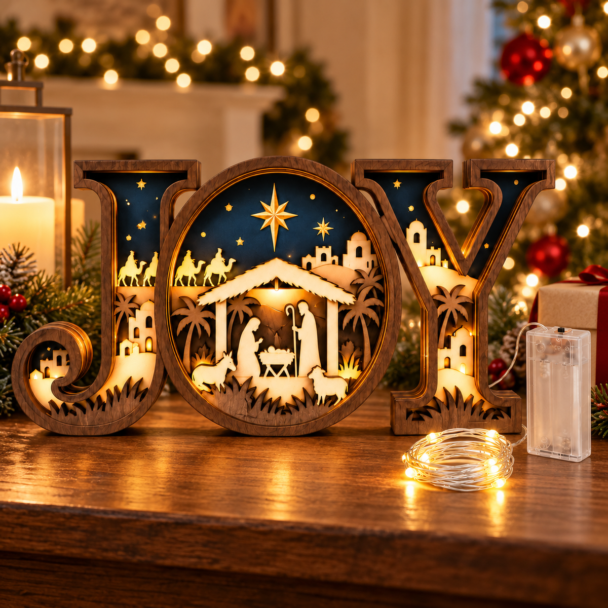 Rustic LED Nativity JOY