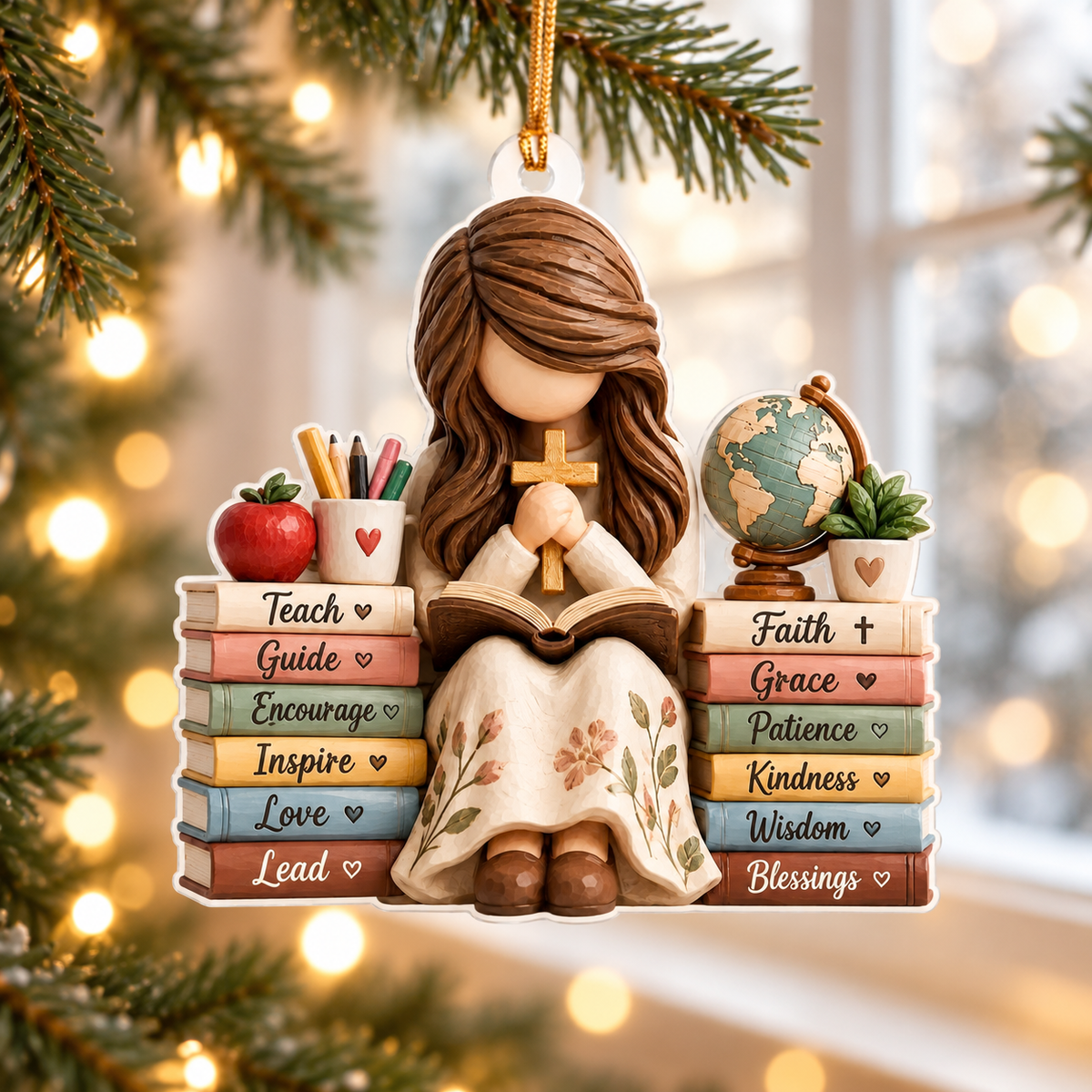 Christian Teacher Bible Christmas Ornament – Inspirational Faith-Based Teacher Appreciation Gift