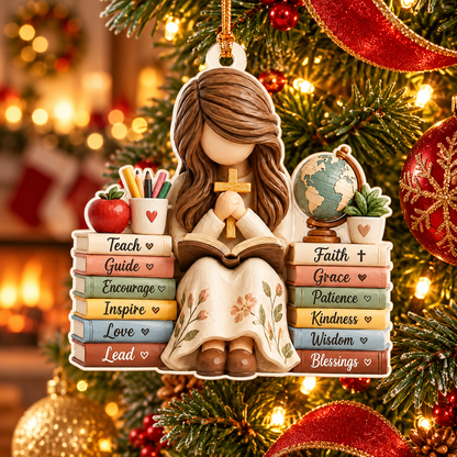 Christian Teacher Bible Christmas Ornament – Inspirational Faith-Based Teacher Appreciation Gift
