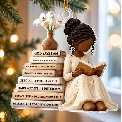 God Says I Am Black Girl Ornament – Christian Bible Verse Christmas Gift